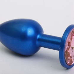Синяя анальная пробка с розовым стразом - 7,6 см.
