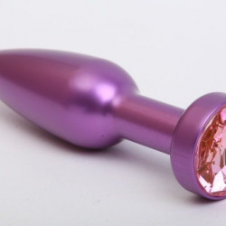 Фиолетовая анальная пробка с розовым стразом - 11,2 см.