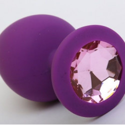 Фиолетовая силиконовая пробка с розовым стразом - 9,5 см.